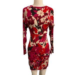 Missoni Floral Long-Sleeve Dress With Bold Red Pink Print Deep V-Back Womens Siz